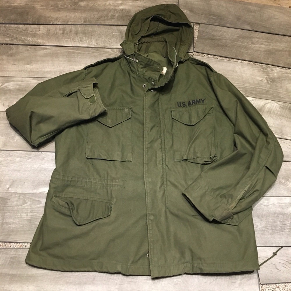Vintage US Army M65 OG107 Vietnam Field Coat Jacket Size Large Short Olive Green